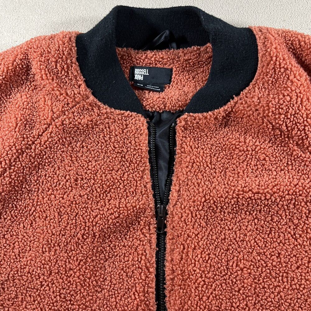 Russell Park‎ Shearling Bomber Jacket Adult M Sherpa Faux Orange Black High Pile